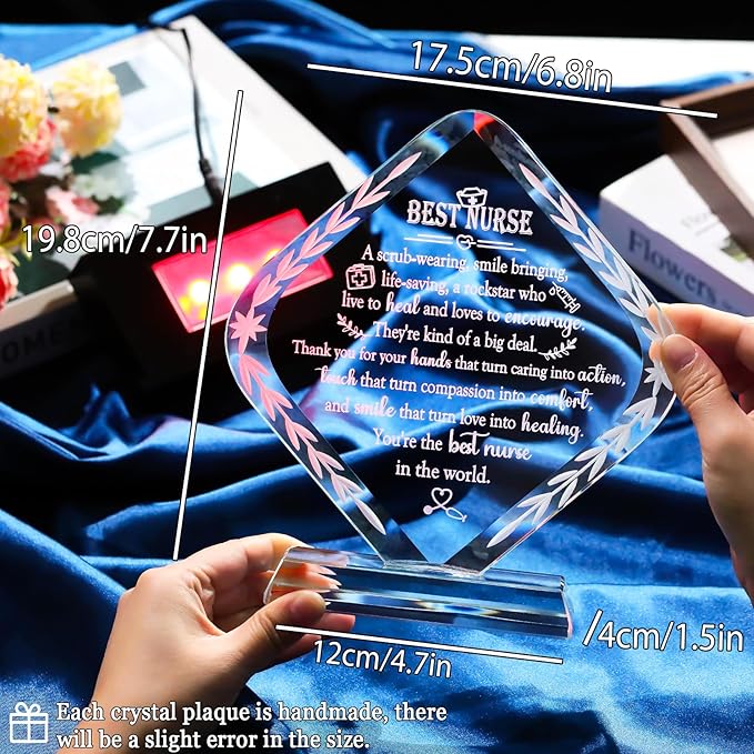 Arikyrist Glass Best Nurse Appreciation Gifts for Women with LED Light Base - Medical Keepsake Plaque for Nurses Practitioner Nursing School Students on Nurse Week Graduation