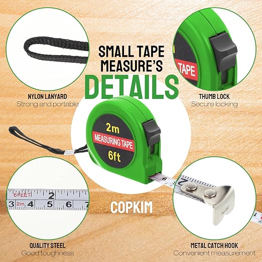 Copkim 50 Pcs 6 FT Mini Tape Measure Retractable Bulk Small Measuring Tape Pocket Size Measurement Tool for Operation Christmas Items Party Favor Gifts Stuffers for Men(Green)