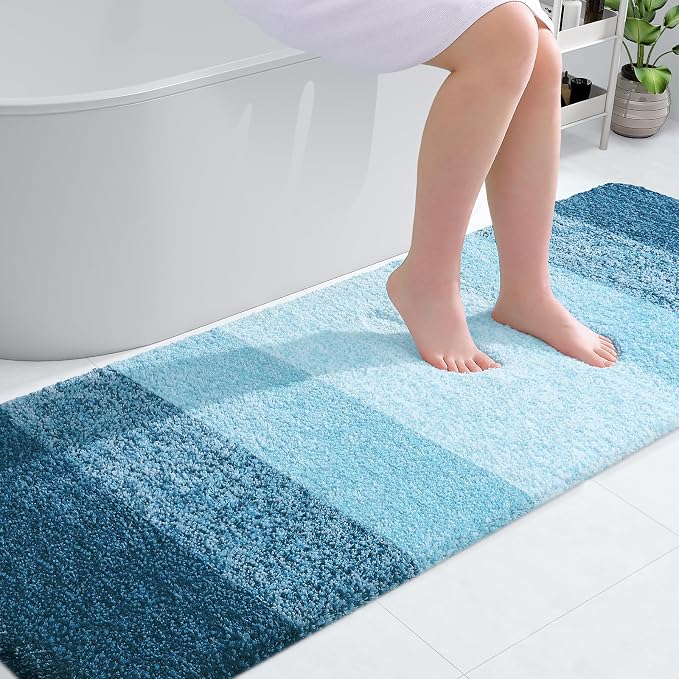 OLANLY Bathroom Runner Rugs Mat 70x24, Extra Soft Absorbent Microfiber Bath Rugs, Rubber Backing, Quick Dry, Washable Long Bath Mats for Bathroom, Tub and Shower, Home Decor Accessories, Peacock Blue