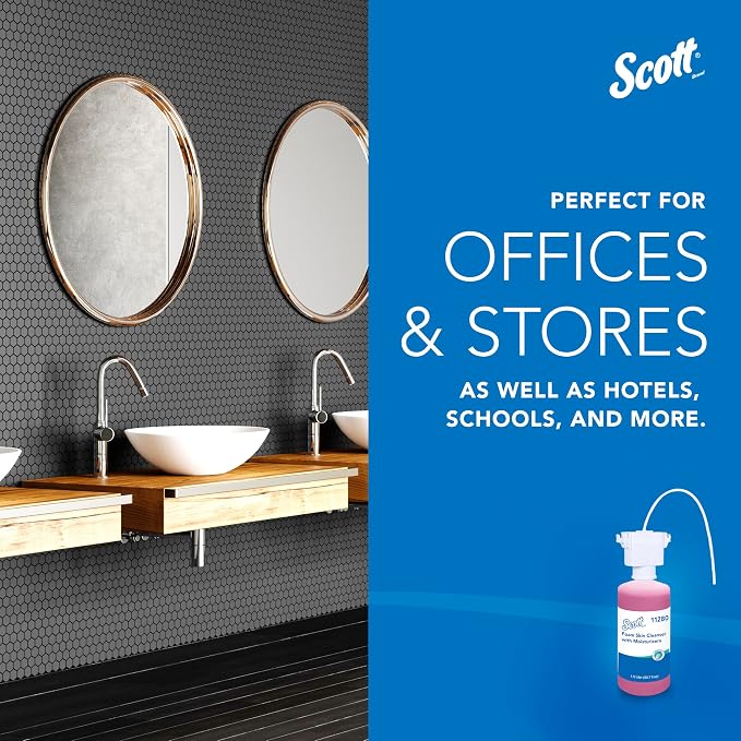 Scott Professional Foam Hand Soap with Moisturizers (11280), 1.5 L, Foaming, Pink, Floral Scent, Under-Counter Refills for Kimberly-Clark Professional Top Mounted Dispensers (2 Bottles)