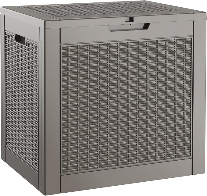31 Gallon Outdoor Storage Box, Resin Deck Boxes Indoor and outdoor, Waterproof Storage Box Lockable Lid for Garden Tools, Package Delivery, Pool Supplies, Patio Cushions, Grey