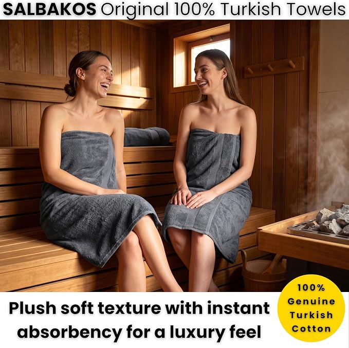 SALBAKOS 2-Piece 100% Turkish Cotton Bath Towels, Extra-Large 35x70, Gray | Oversized Bath Sheet Towel for Bathroom & Beach, Thick, Super Soft, Highly Absorbent, Premium Hotel Quality, Made in Turkey