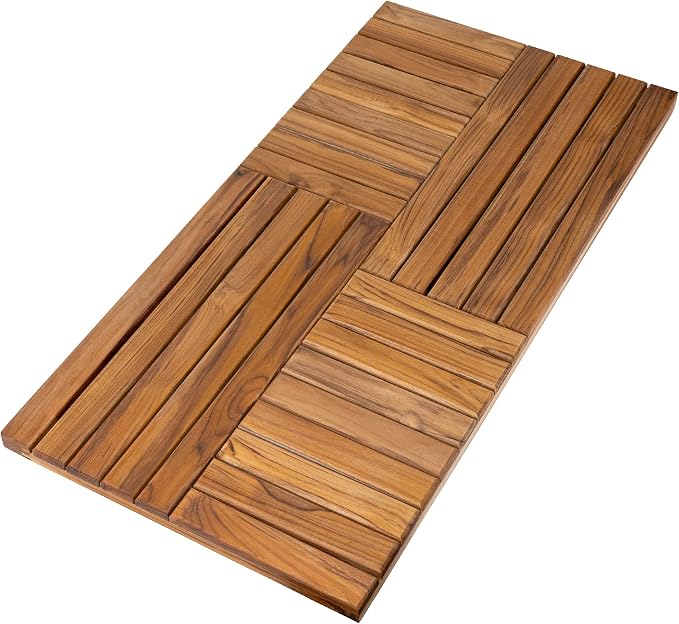 Utoplike Teak Wood Bath Mat, Extra Large Shower Mats for Bathroom 40 x 20in | with Non-Slip Pads, Wooden Floor Sturdy Mat for Inside Shower, Luxury Spa Home or Outdoor