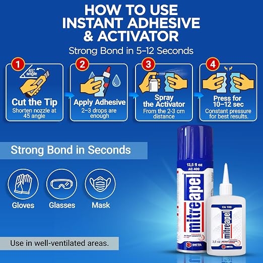 MITREAPEL CA Glue with Activator (3x1.7oz-3 x 6.7 floz)Instant Bond Professional Cyanoacrylate Adhesive and Super Glue Accelerator for Woodworking ,Ceramic,3D Printing,Glass, DIY&Craft, Plastic,Repair