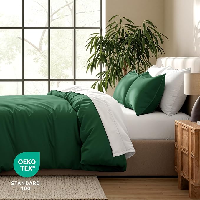 Bare Home Bedding Duvet Cover Extra Long Size - Premium 1800 Super Soft Collection - Lightweight, Cooling - Soft Breathable Bedding Duvet Cover (Twin/Twin XL, Forest Green)