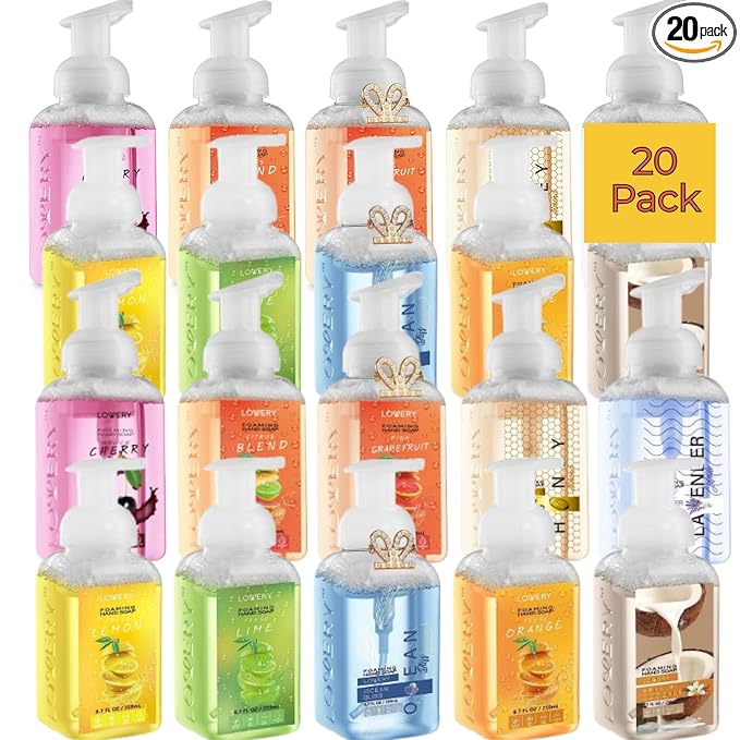 Foaming Hand Soap 20 Pack - Hand Soap with Aloe Vera and Essential Oils - Alcohol-Free Hand Wash in Citrus Blend, Lemon, Orange, Lime, Grapefruit, Black Cherry Fragrances & More, Scented Hand Wash