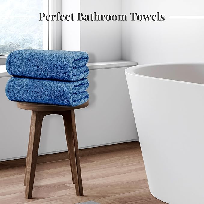 Tens Towels 4 Piece Extra Large Bath Towels 30 x 60 Inches, Blue | 100% Cotton, Larger & Lighter Weight, Quicker to Dry, Super Soft and Absorbent, Perfect for Bathroom