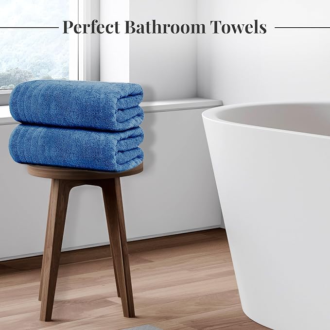 Tens Towels 8 Piece Towel Set, 2 XL Bath, 2 Hand, 4 Washcloth, Blue | 100% Cotton, Lighter Weight, Quicker to Dry, Super Absorbent, Perfect for Bathroom