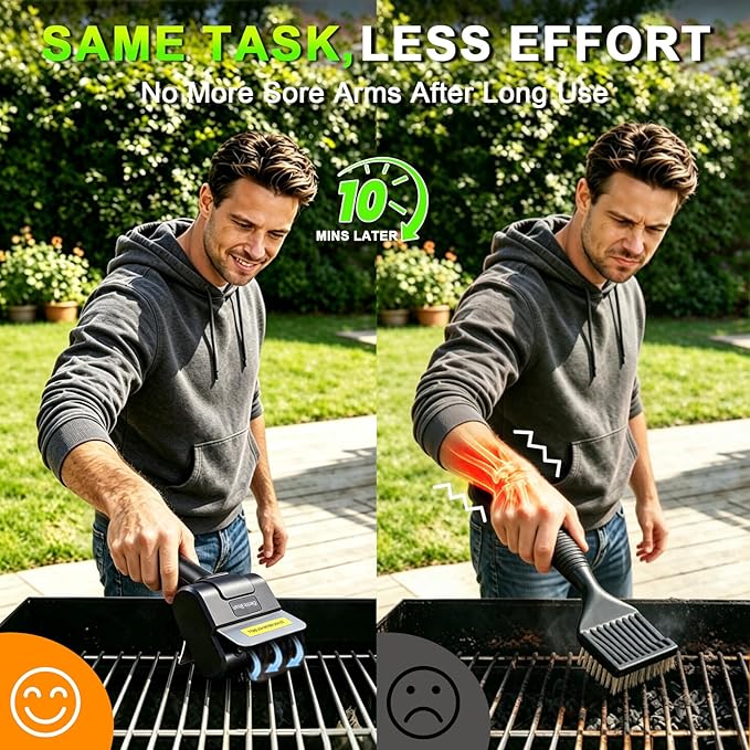 BBQ Electric Grill Brush for Outdoor Grill with 2 Stainless Steel Heads, 1100 RPM Electric Grill Cleaner Brush with Dual Safety Lock, Splash-Proof Grill Cleaning Brushes Scrubber, Rechargeable
