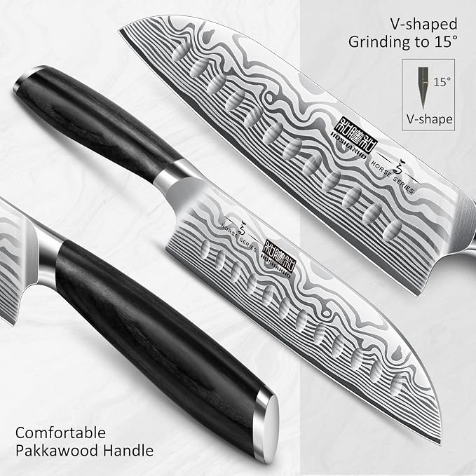 HOSHANHO 7" Santoku Knife, Japanese High Carbon Powder Steel Kitchen Knife | Ultra Sharp Chefs Knife for Meat/Vegetables, Kitchen Santoku Knives with Ergonomic Pakkawood Handle, Ideal for Slicing
