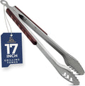 17-Inch Metal Tongs for Grilling - Kitchen Tongs for Cooking | Heavy duty 1.0mm stainless steel, food-safe, Pakkawood handles. BBQ accessories, grill accessories & metal kitchen utensils.