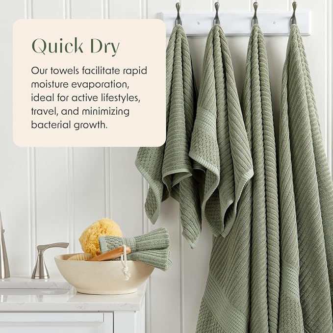 Springtree Home 100% Cotton Bath Towel Set | 4-Pack | Textured | Green | Absorbent & Quick-Dry Bathroom Towels | Textured and Durable Cotton Towels for Bathroom | OEKO-TEX | Krista Collection