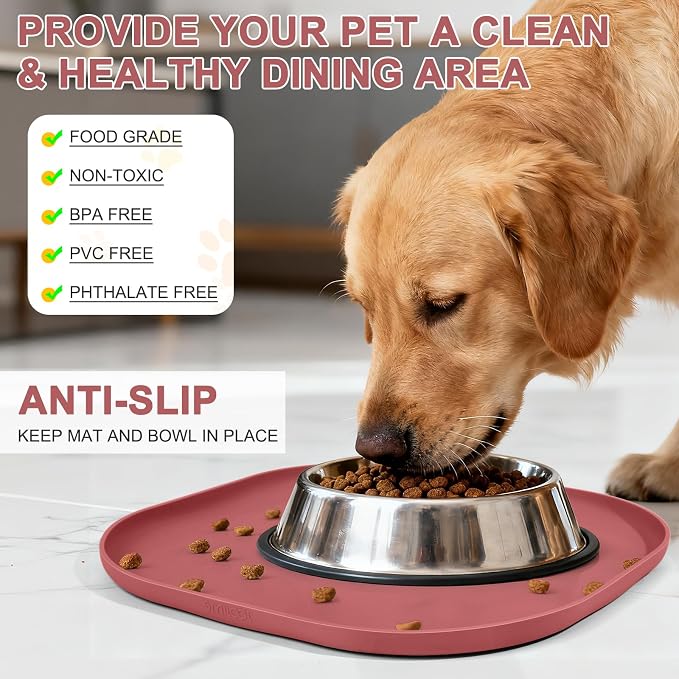 SMILOOL Waterproof Silicone Pet Food Mat with Raised Edge for Dog & Cat | 12" x 12" Non-Slip Small Pet Feeding Mats with Lip for Food & Water Bowl, Food Grade, Easy Cleaning, Erythrinus