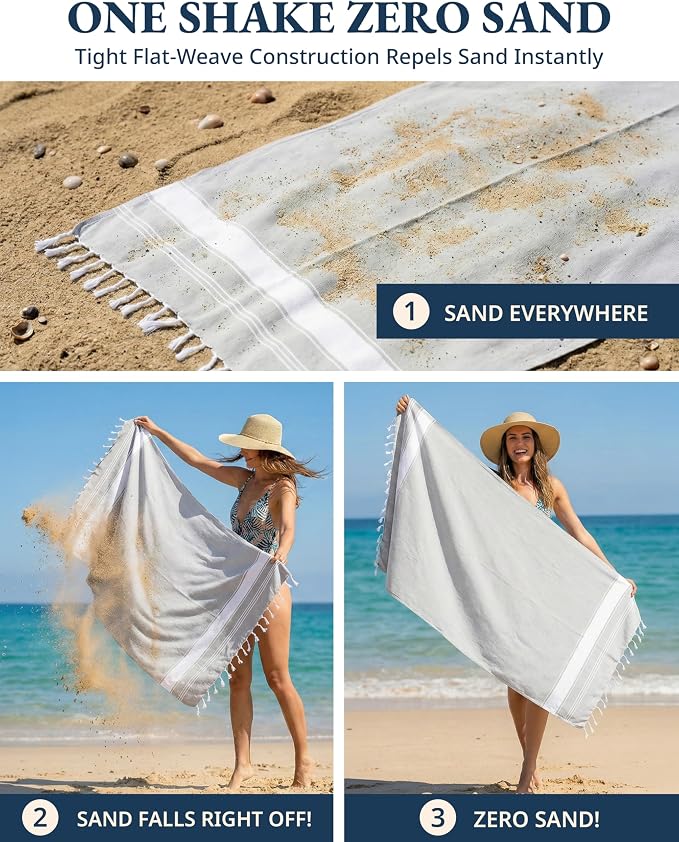 LANE LINEN Turkish Beach Towels 12 Pcs, Super Absorbent - Dazzling Dozen | Oversized Beach Towel - Lightweight Beach Essentials for Women - Large Pool Towel, Absorbent & Quick Dry, 39"x71", Sand Free