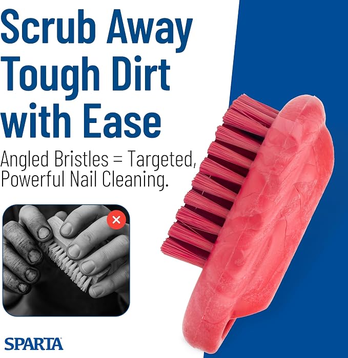 SPARTA 5 Inch Hand and Nail Brush with Stiff Center Bristles, Soft Outer Bristles, Larger Polypropylene Body, Color Coded Scrub Brush for Commercial Foodservice Use, Red, Pack of 12