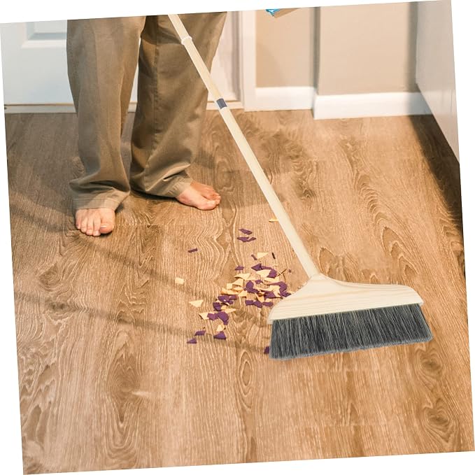 Long Handle Soft Bristle Broom Dustpan Set Floor Cleaning Broom for Indoor and Outdoor Use Anti-Static Pine Wood Sweeping Brush for Home Kitchen and RV