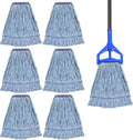 6 Pack Mop Head Replacement Commercial Heavy Duty Cotton Blue Mop Heads Replacement Reusable Looped End String Mop Refill for Industrial Residential Use