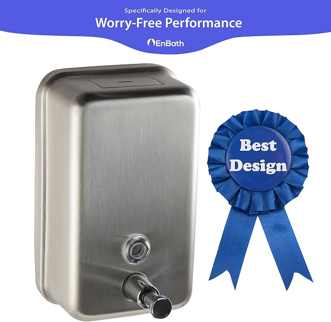 Commercial Soap Dispenser Wall Mount, 304 Stainless Steel & Solid Brass Pump Core, Industrial Grade Hand Soap Dispenser with Corrosion-Proof Lining for Bathrooms & Kitchens, 37oz/1100ml ADA Compliant