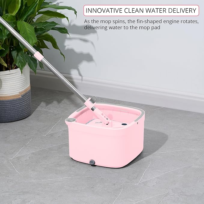 True & Tidy Square Spin Mop & Bucket System, 2 Machine Washable Pads, Rose
