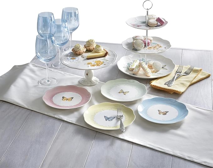 Lenox Butterfly Meadow Porcelain Dessert Plates, 8 Inch, Set of 4 | Dishwasher safe | floral design | kitchen and dining essential, gift for women, dinnerware, plates gift