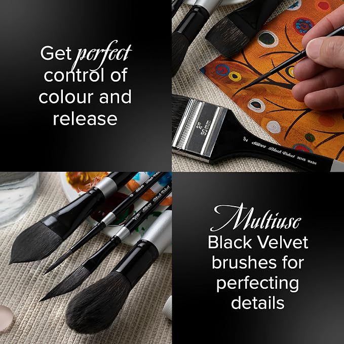 Silver Brush Limited 3009S3/4in Black Velvet Oval Watercolor Paint Brush, Size 3/4 Inch, Short Handle