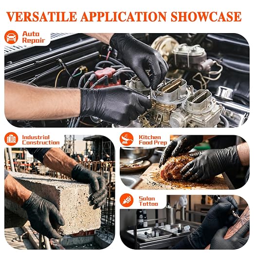 ANBOSON 10 Mil Heavy Duty Industrial Nitrile Gloves, Black XLarge 500 Count | 500 Ct Diamond Texture, Disposable Latex Free Rubber Gloves for Auto Repair,Workshop,Warehouses,Chemical Handling Industrial
