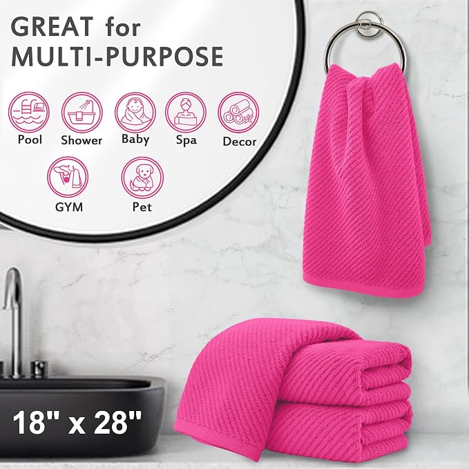 VOOVA & MOVAS Hot PinkHand Towels 4PC, 100% Cotton, 18x28 in | Quick Dry, Thick, Soft, Absorption, Luxury Hand Towels For Showering, Bathroom Decor