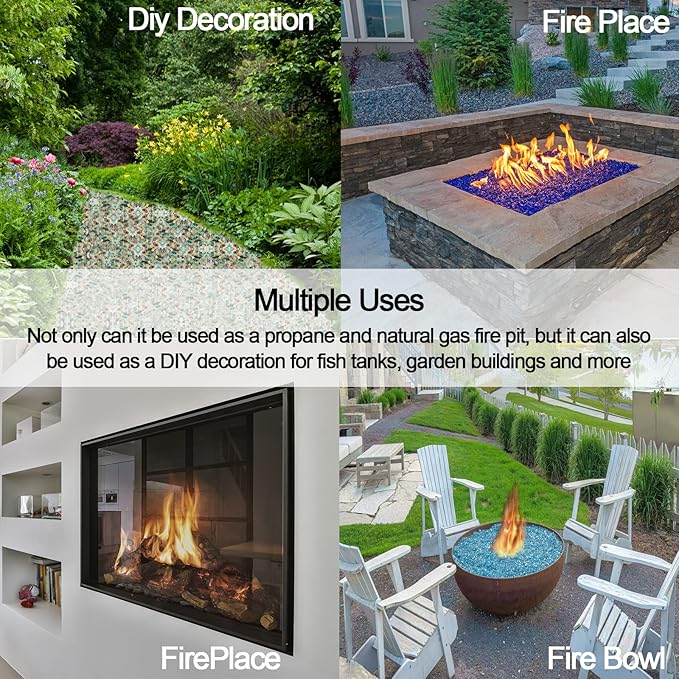 10 lbs Crushed Fire Pit Glass,1/2 Inch Pacific Blue Fire Glass | Reflective,Glass Crushed For Natural or Propane Fire Pit, Landscaping Rock Stones,Tempered，Fireplace