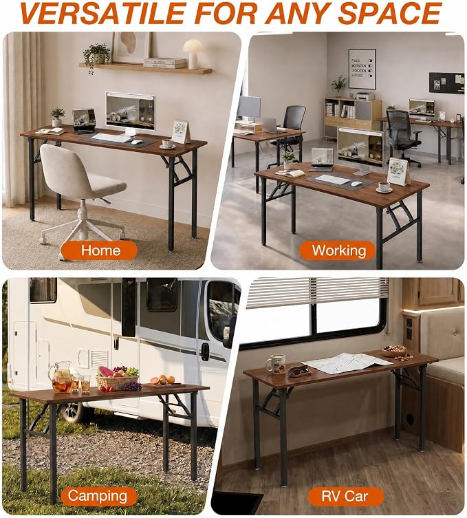 XBurmo Folding Desk Foldable Table, No Assembly 55.1" Foldable Desk Space-Saving Workstation for Small Space, Computer Table, Flat Storage for Home Office, Bedroom, Dorm, Study Room, Dark Walnut