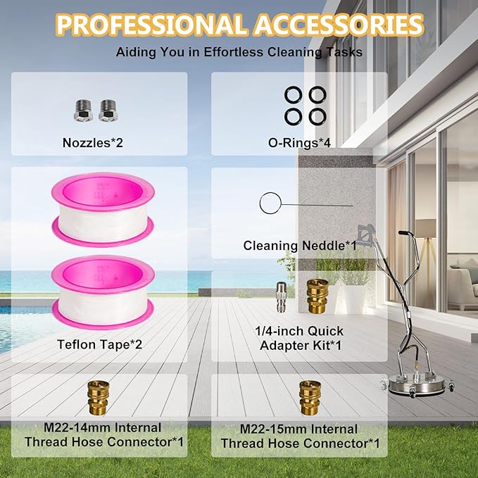 OCPTY 16.5" Pressure Washer Surface Cleaner with 4 Wheels 3/8" Quick Connector and Washer Accessories,4.0 GPM Pressure Washer Attachments For Concrete, Patio, Sidewalk, Deck And Driveways,4000 PSI