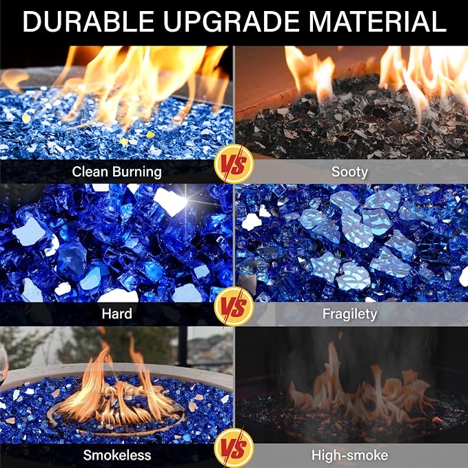 NUPICK 5 Pound Fire Glass, 1/2 Inch Reflective Fire Pit Glass | Tempered Fire Pit Rocks for Propane or Natural Gas, Glass Rocks for Fire Pit Table, Fireplace, Fire Bowl, Landscaping, Blue