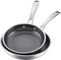 Cuisinart FusionPlus Hybrid Stainless Steel 2-Pc Skillet Cooking Set, 8 Inch and 10 Inch Open Skillets, PURELYSEAR Hybrid Searing Surface, Oven Safe, Cool Grip, Induction Compatible