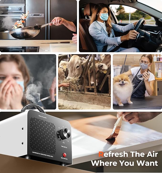 Hadlook Ozone Generator, 48,000mg/h High Capacity O3 Machine for Large Spaces Up to 4,000 Sq Ft, Portable Odor Eliminator for Car, Home, Basement, Smoke, Pets, and Commercial Use, White