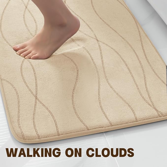 YIHOUSE Bathroom Rugs Set 5 Piece, Memory Foam Bath Mat Khaki | Ultra Soft, Absorbent, Non-Slip, Machine Washable, for Bathroom, Sink and Toilet