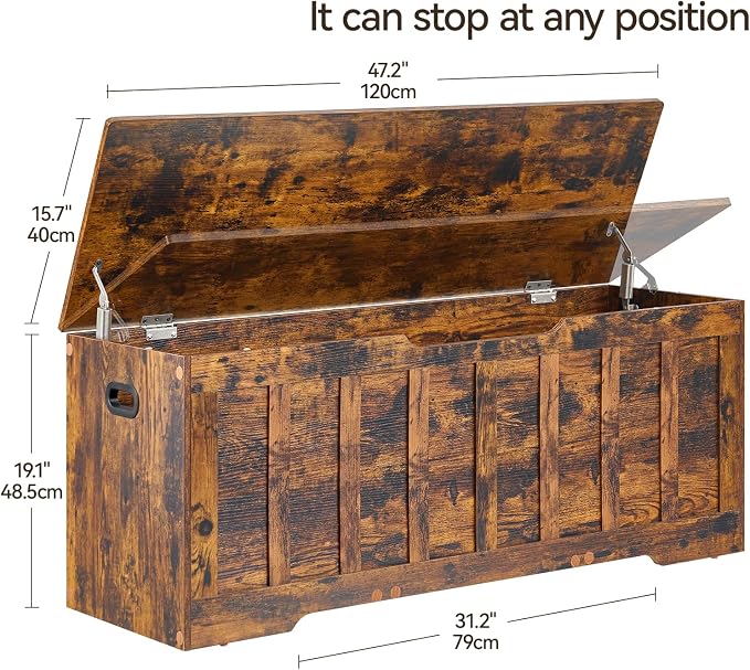 VANKILEY 47.2" Storage Chest Extra Large,Storage Trunk with 2 Safety Hinges,Wooden Storage Bench,Shoe Bench,47.2x15.7x19.1Inch,Easy Assembly,Storage Bench for Bedroom,Living Room,entryway(Rustic Brown