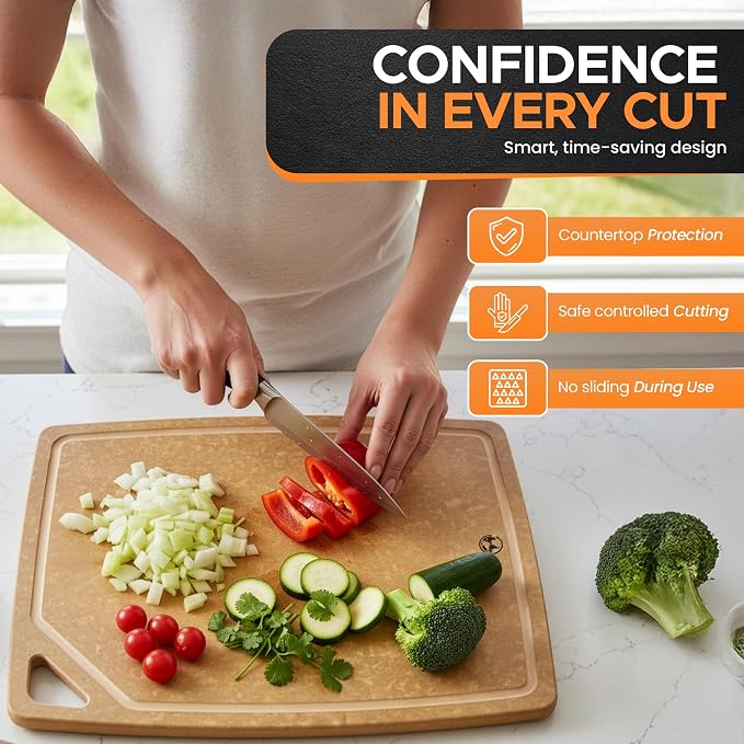 Earth's Dreams Composite Wood Cutting Board Set of 3, Built In Juice Groove | Dishwasher Safe,Non-Toxic, Cutting Boards for Kitchen - Large, Medium & Small Non-Slip Wood Charcuterie & Chopping Boards