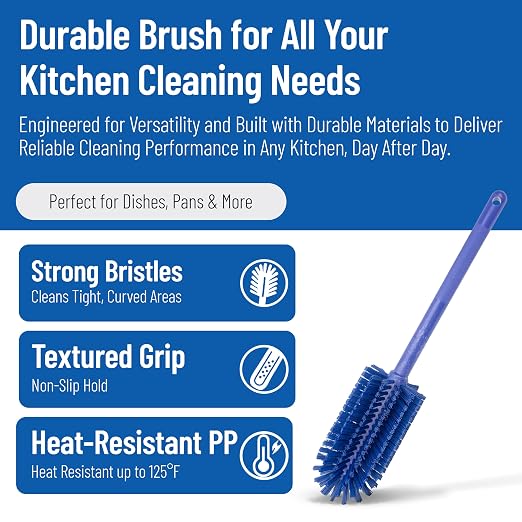 SPARTA Large Water Bottle Brush Ideal for Wide-Mouth Jars, Bottles and Tumblers, Dishwashing Tool with Handle for Home and Commercial Kitchens, Plastic, 16 Inches, Blue