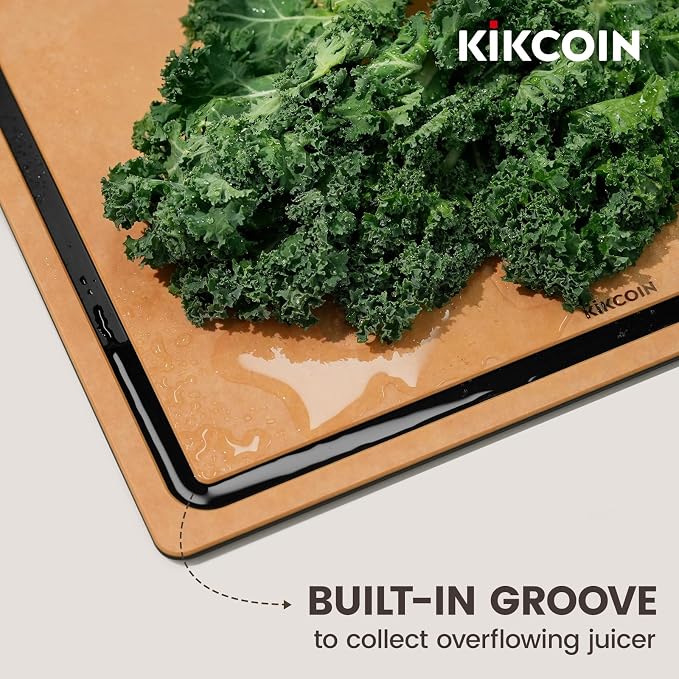 Kikcoin Wood Cutting Board Set of 3, Cutting Boards for Kitchen with Holder Dishwasher Safe Non-slip Chopping Board with Juice Groove, Wood Fiber Composite Cutting Boards