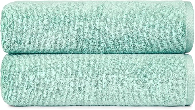 Amazon Basics Quick-Dry Lightweight Moisture Absorbing Bath Towel,100% Cotton,54" x 30",Seafoam Green,2 Count (Pack of 12)