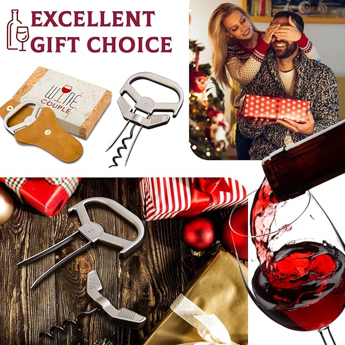 Ah So Wine Opener for Vintage Bottles, Old Wine Corkscrew with Portable Leather Case, Two Prong Cork Puller, for Wine Connoisseurs & Collectors to Uncork, Ideal Gifts for Wine Lovers (Mecha)