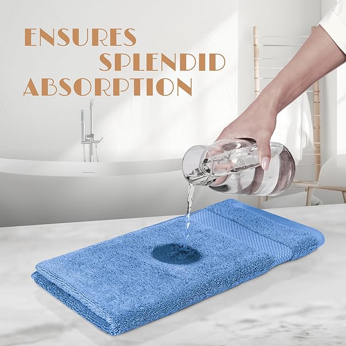 White Classic Light Blue Hand Towels for Bathroom [12 Pack] Cotton Hand Towel Bulk for Gym, Kitchen and Spa, 16x27 Inches Soft Highly Absorbent Quick Dry Terry Salon Towels