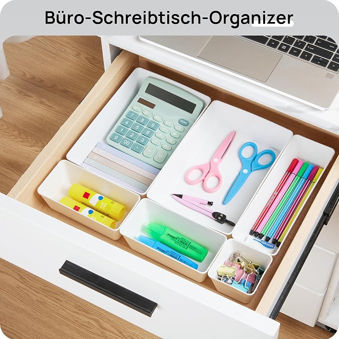 Vtopmart 25 PCS Plastic Drawer Organizers Set, 4-Size Versatile Bathroom and Vanity Drawer Organizer Trays, Storage Bins for Makeup, Bedroom, Kitchen Gadgets Utensils and Office