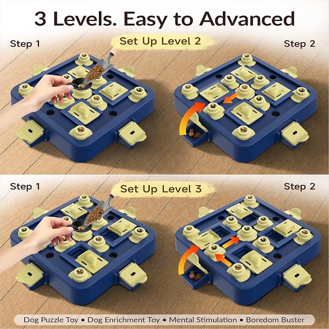 KADTC Dog Chess Puzzle Toy, Large Size, 3 Levels of Step-by-Step Challenge Beginner to Advanced Slow Feeder & Mental Stimulation for Smart Dogs Enrichment Toys