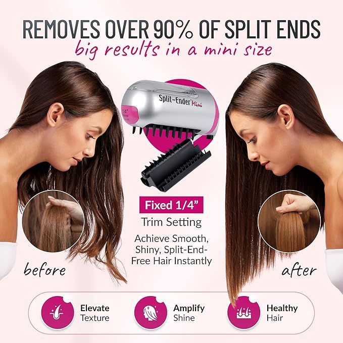 Split Ender Mini – Original Cordless Split End Hair Trimmer for Dry, Damaged, Brittle, Broken, Curly, Frizzy, or Straight Hair – Battery Operated (3 AAA) – At Home Hair Care & Styling Tool – Pink
