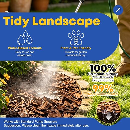 Mulch Glue for Landscaping, 1 Gallon Ready-to-Use Rock & Gravel Glue, Fast-Drying Mulch Adhesive, No Dilution Landscape Binder, Pet & Plant Safe for Mulch, Pebbles, Stones & Garden Beds