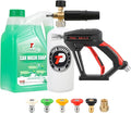 Tool Daily Short Pressure Washer Gun with Foam Cannon, Car Wash Soap 64 Oz, 5 Power Washer Nozzle Tips, 1/4 Inch Quick Connect