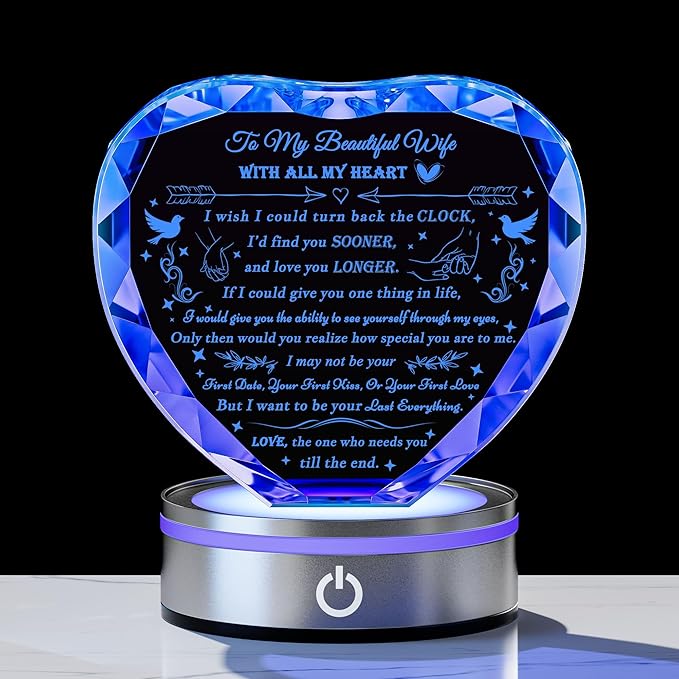 Qianwei Wife Gifts from Husband Unique - Personalized Crystal Heart Gifts for My Wife Who Has Everything - Birthday Anniversary Wedding Valentines Day Present Ideas for Her