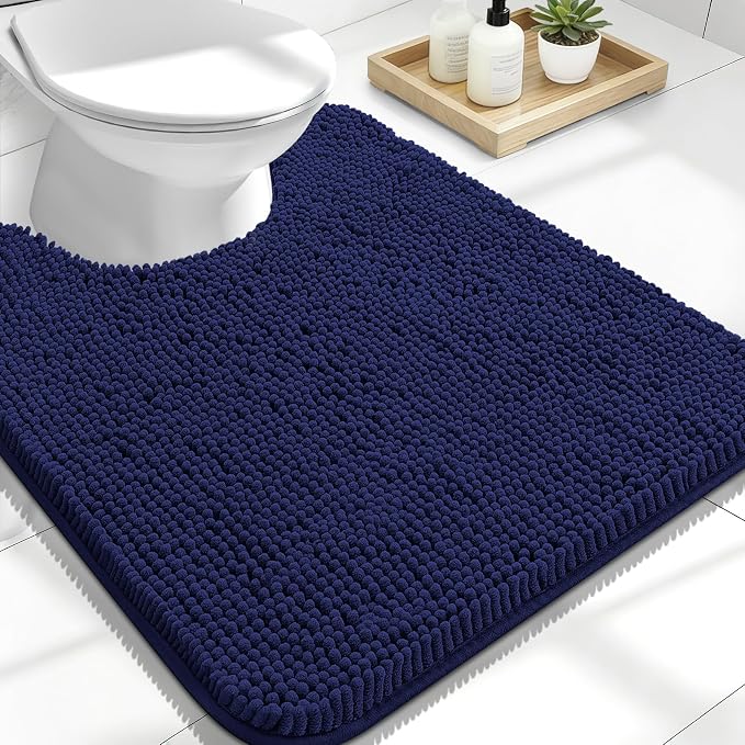 OLANLY Toilet Rugs U-Shaped 24x20, Extra Soft Absorbent Chenille Contour Bathroom Rugs for Toilet, Dry Quickly, Machine Washable, Non-Slip Bath Mat, Twilight Sapphire