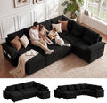 110 Inch Modular Sectional Sleeper Sofa with Pull Out Bed, U Shaped 7 Seat Cloud Modular Sectional Sofa with Storage, Corduroy Sectional Couches for Living Room, Removable Sofa Cover, Black