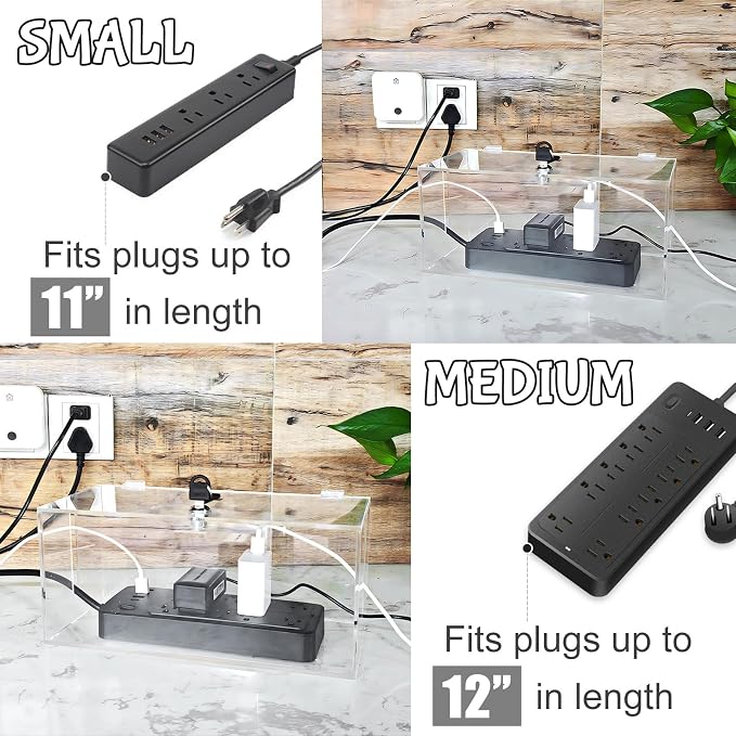 2PC Acrylic Plug Organizer Upgrade,Cable Management Box with Lock,Cable Organizer Box for Surge Protector Power Strip,TV Computer,Cable Wires of Home,Office,Child and Pet Proof